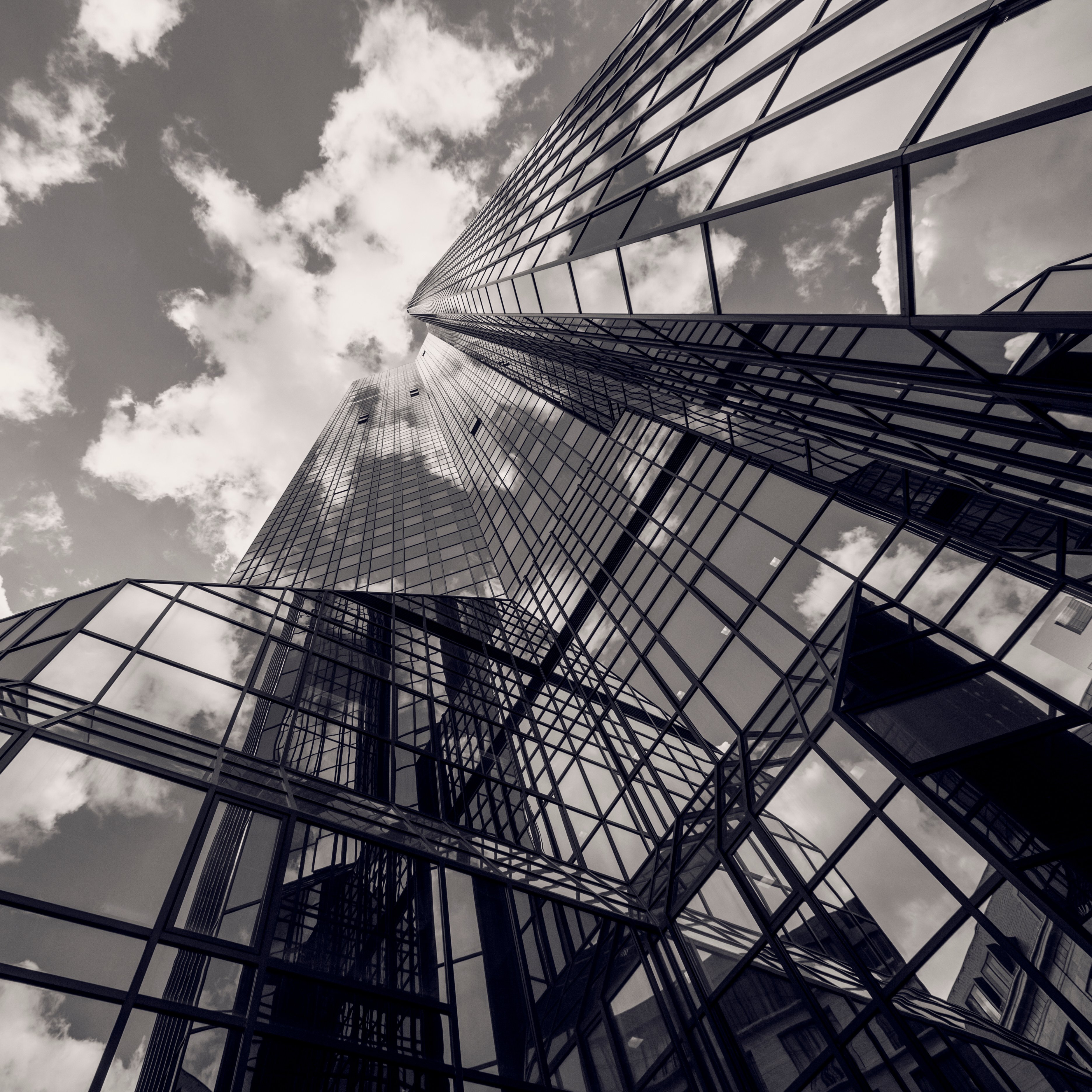 Modern glass skyscrapers in business district, Frankfurt am Main